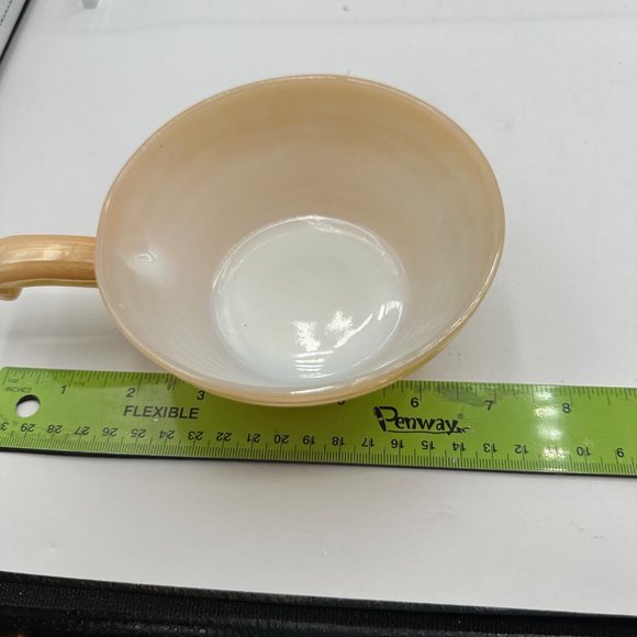 Fire King Oven Ware Ribbed Handled Soup Bowl Peach Luster Beehive Vintage - Picture 7 of 9